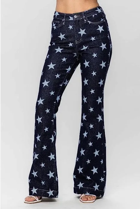 Judy Blue High Waist Star Print Flare Jeans 88662