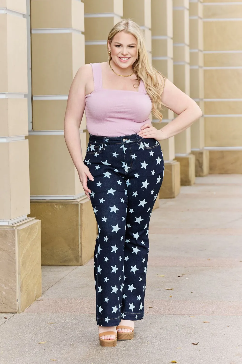 Judy Blue High Waist Star Print Flare Jeans 88662