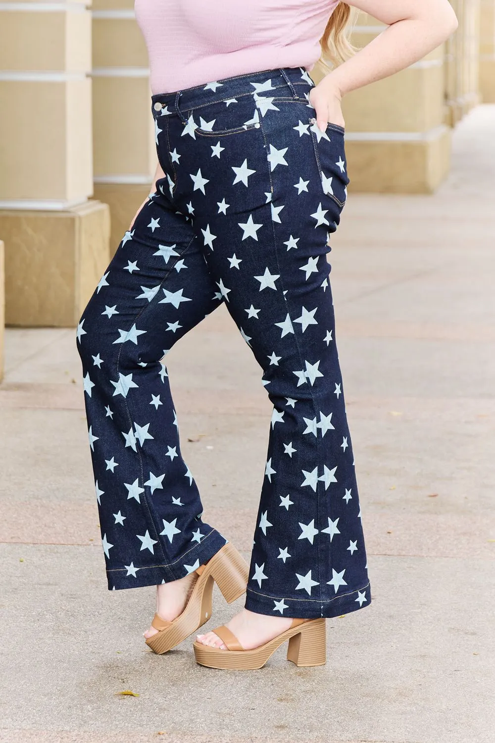 Judy Blue High Waist Star Print Flare Jeans 88662