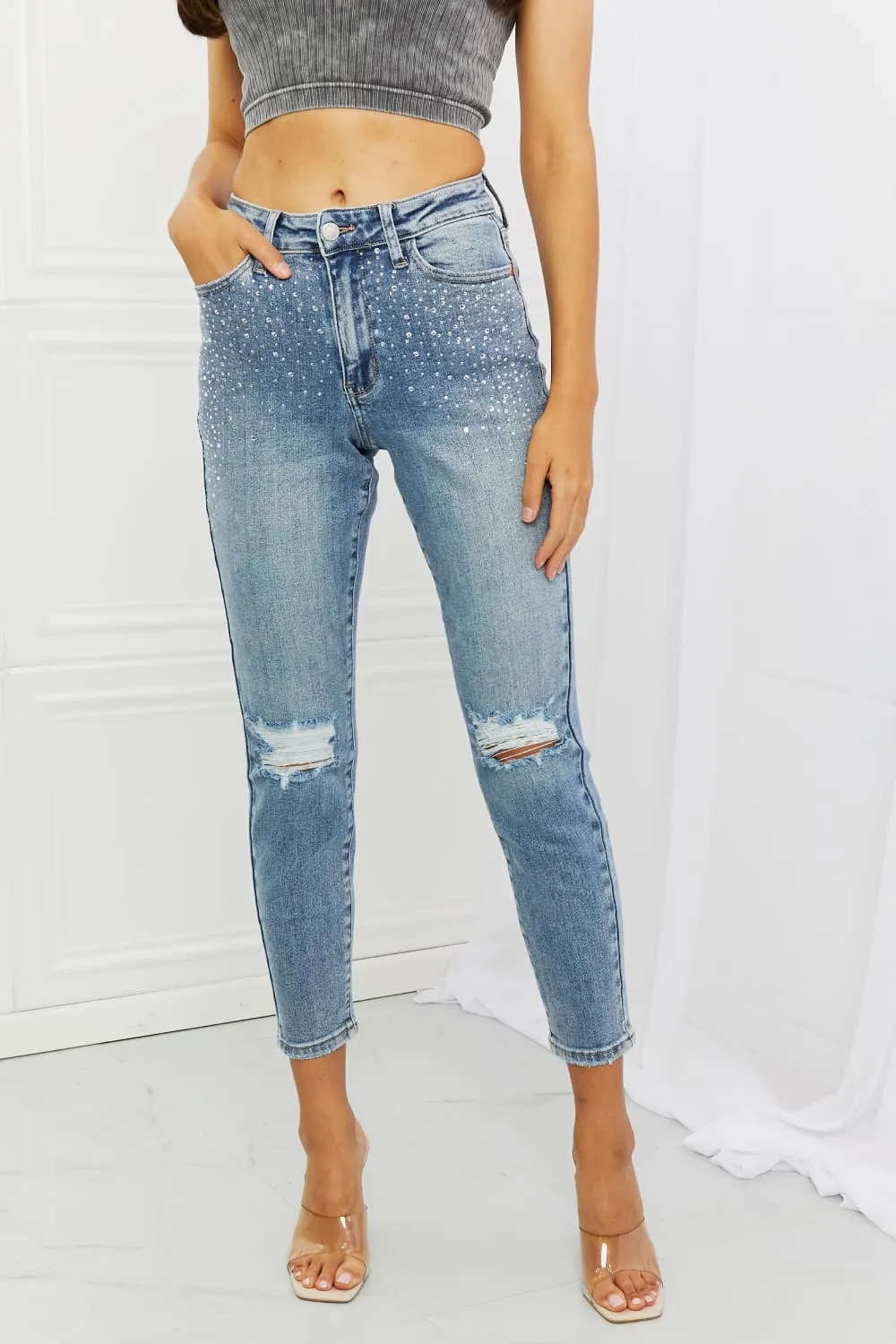 Judy Blue Kate Full Size Slim Fit Rhinestone Jeans