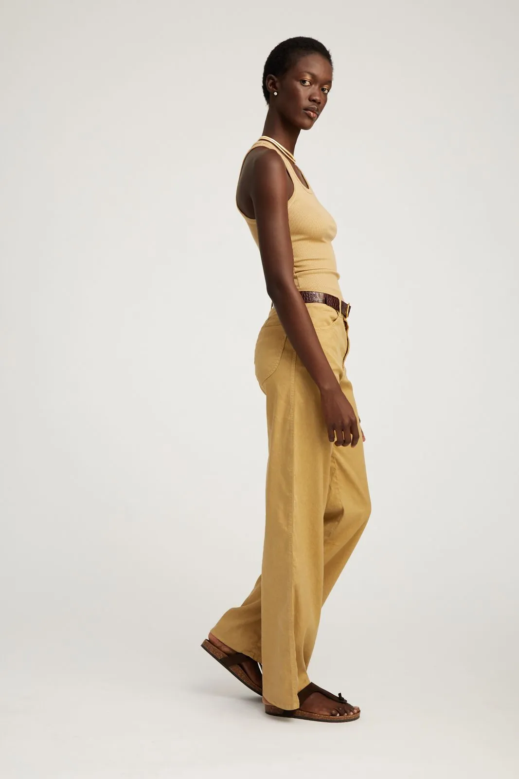 Khaki Linen 5 Pocket Wide Leg Pants