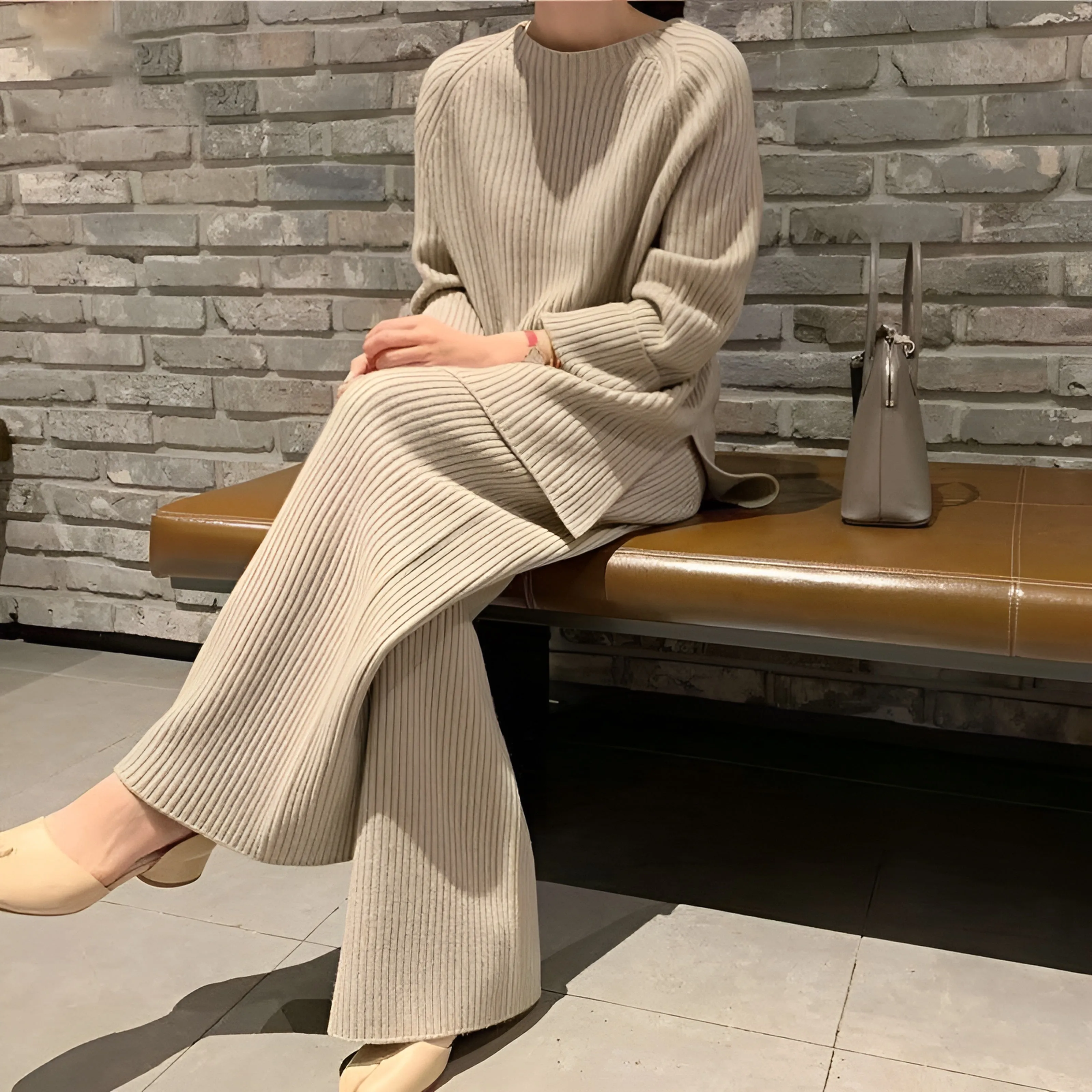 Knitted Sweater & Wide Leg Pant 2 Piece Lounge Set