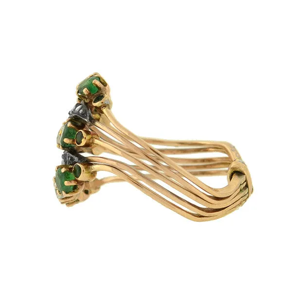 Late Victorian 14kt Emerald & Diamond Curvy Harem Ring