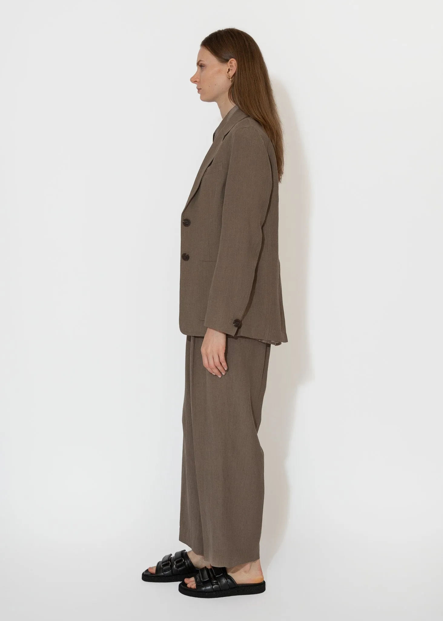 Linen Blend Wide Leg Pants in Dark Tan