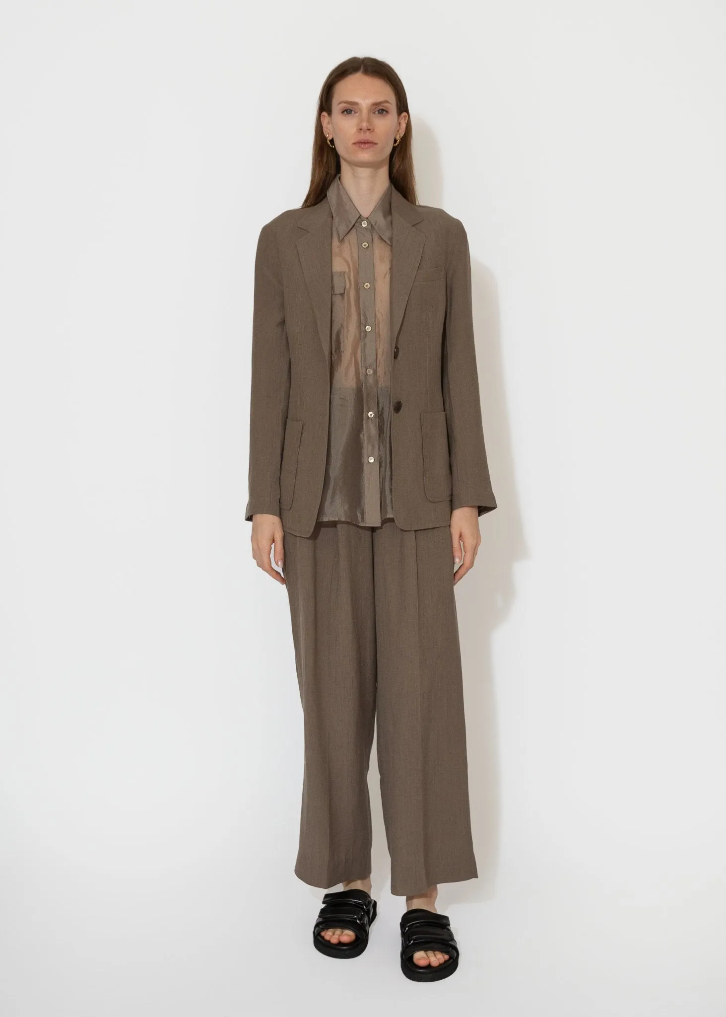 Linen Blend Wide Leg Pants in Dark Tan