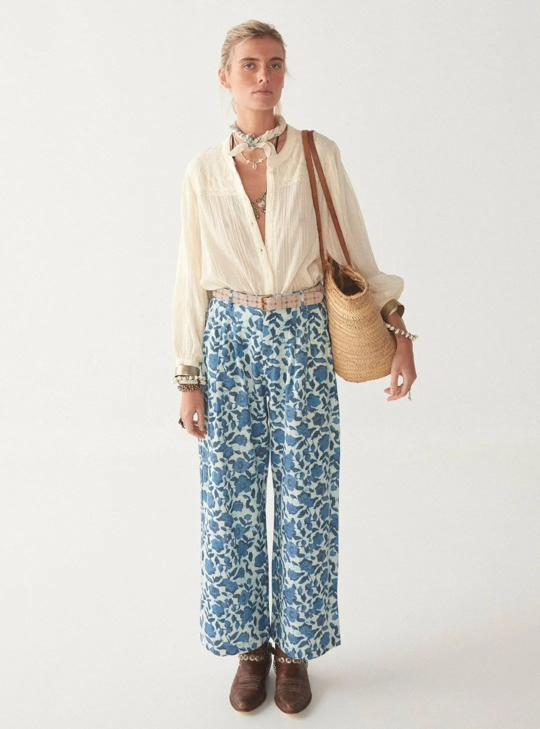 Maison Hotel Blue Poppy Cotton Indira Pant - ByAdushka