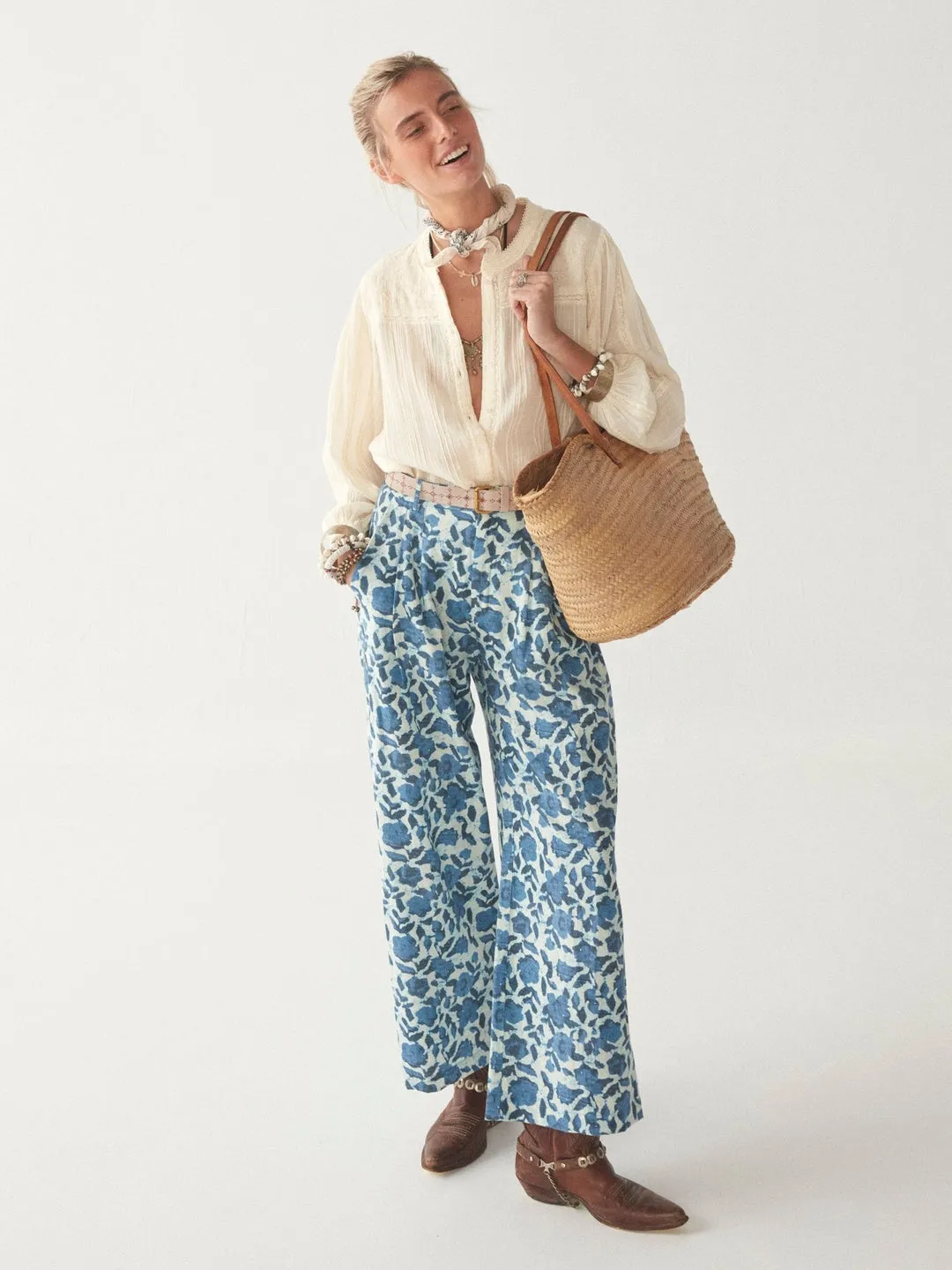 Maison Hotel Blue Poppy Cotton Indira Pant - ByAdushka