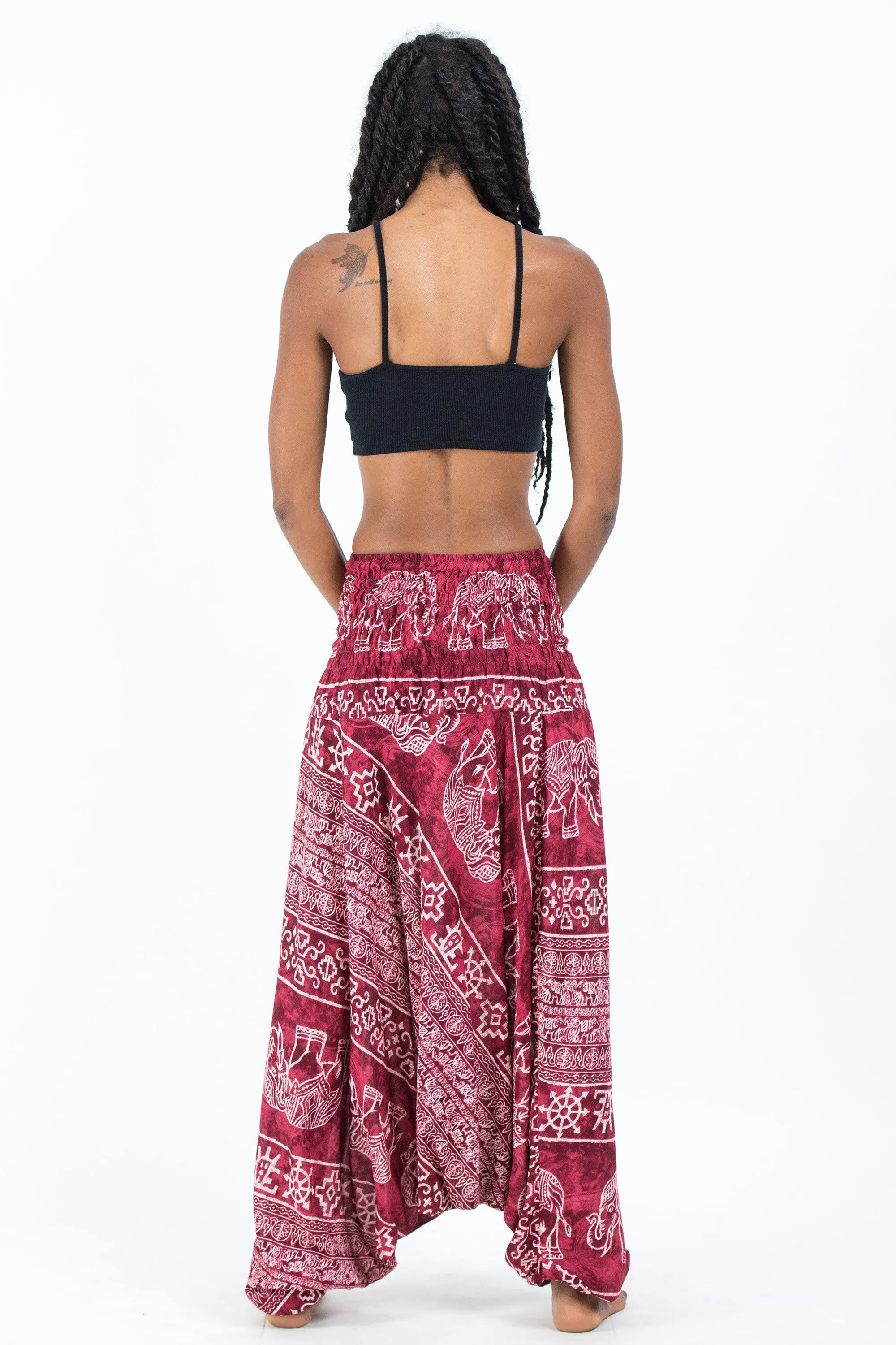 Marble Elephant 2-in-1 Jumpsuit Elephant Pants in Red