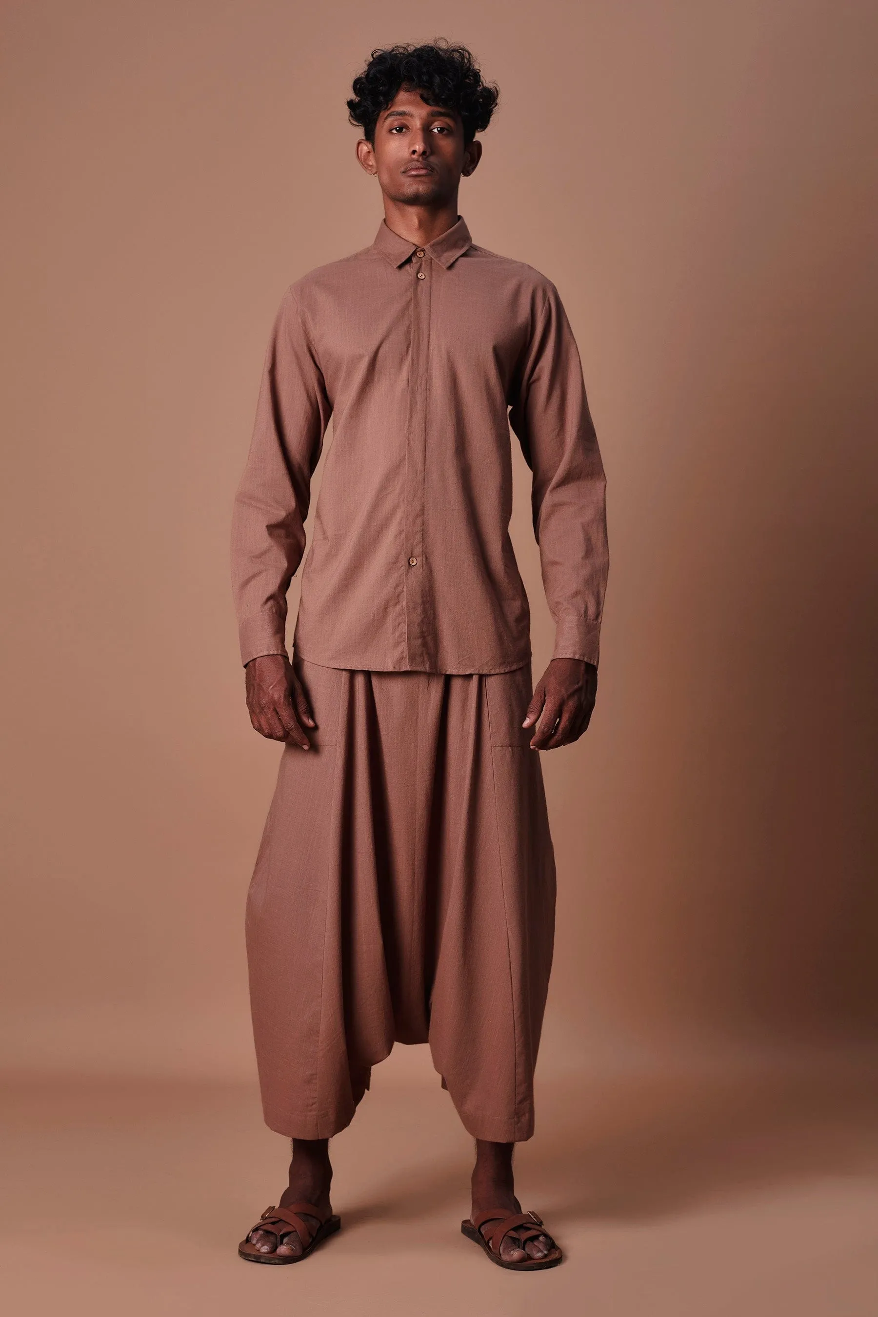 Mati Brown Double Buttoned Shirt & Harem Pant Set (2 PCS)