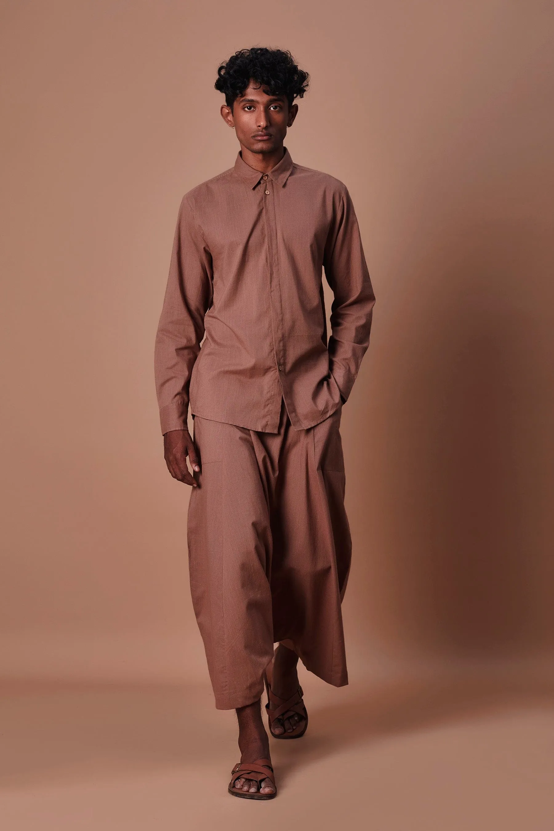 Mati Brown Double Buttoned Shirt & Harem Pant Set (2 PCS)