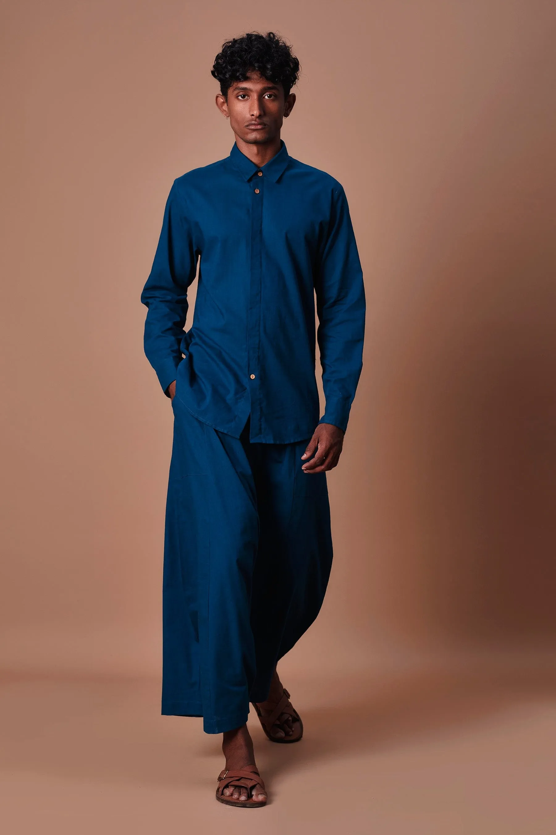 Mati Teal Blue Double Buttoned Shirt & Harem Pant Set (2 PCS)