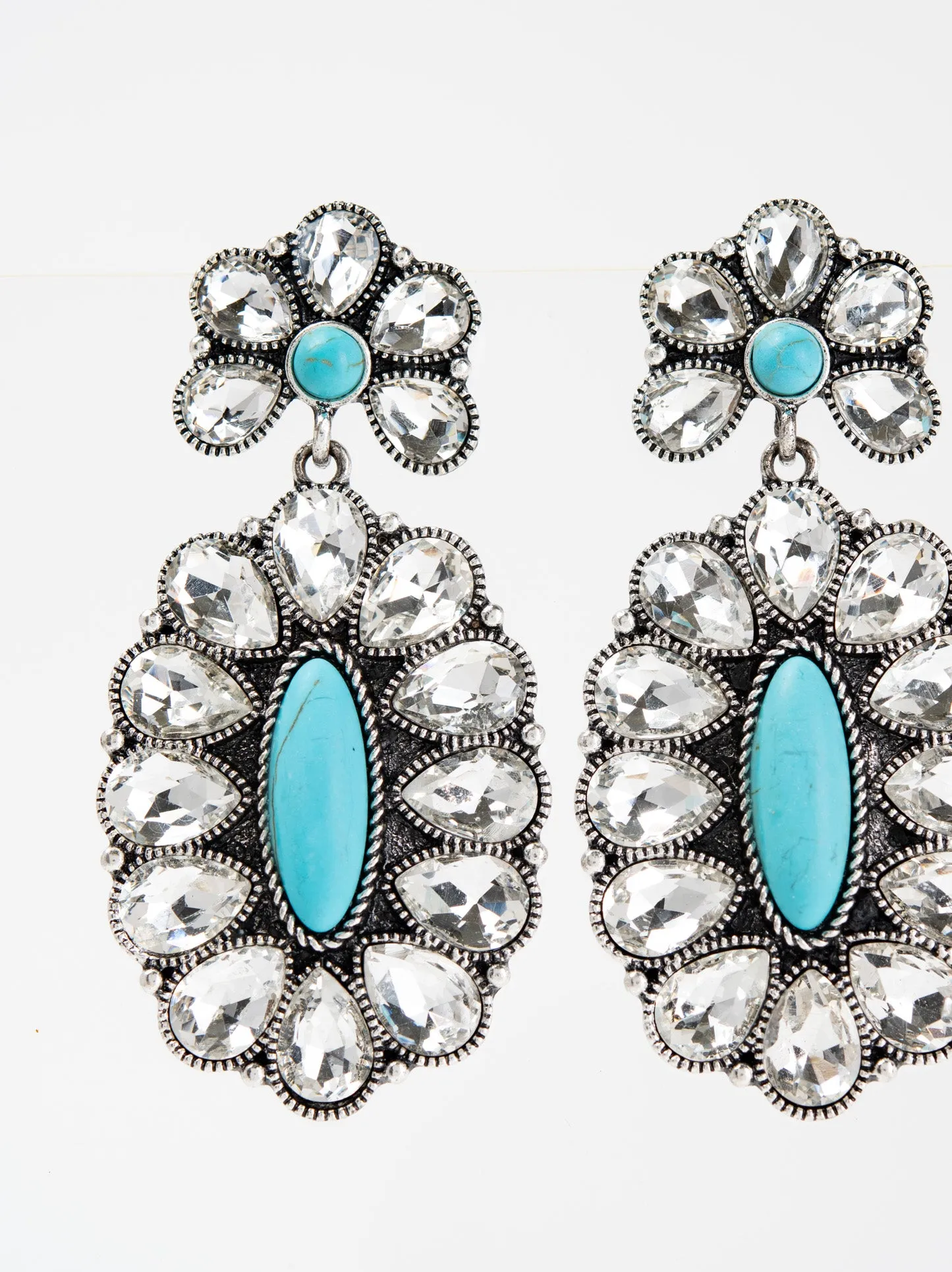 Maya Western Crystal Turquoise Oval Earrings