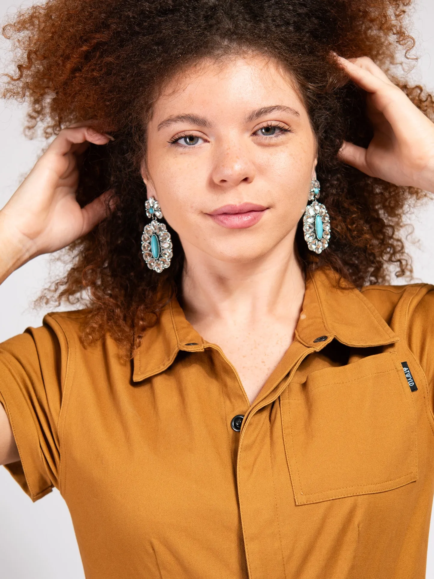 Maya Western Crystal Turquoise Oval Earrings