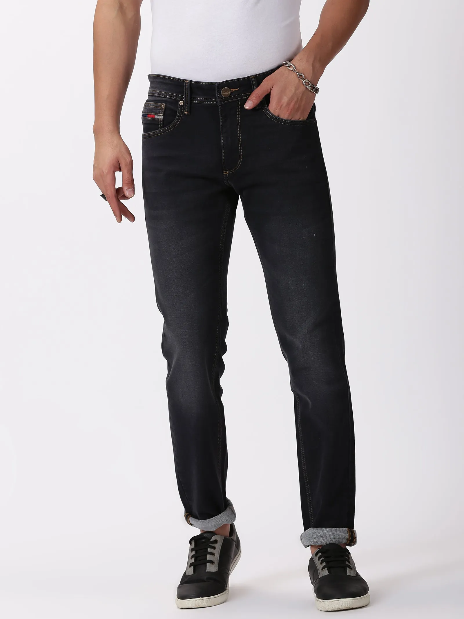 MEN'S DK GREY SOLID JASON FIT JEANS