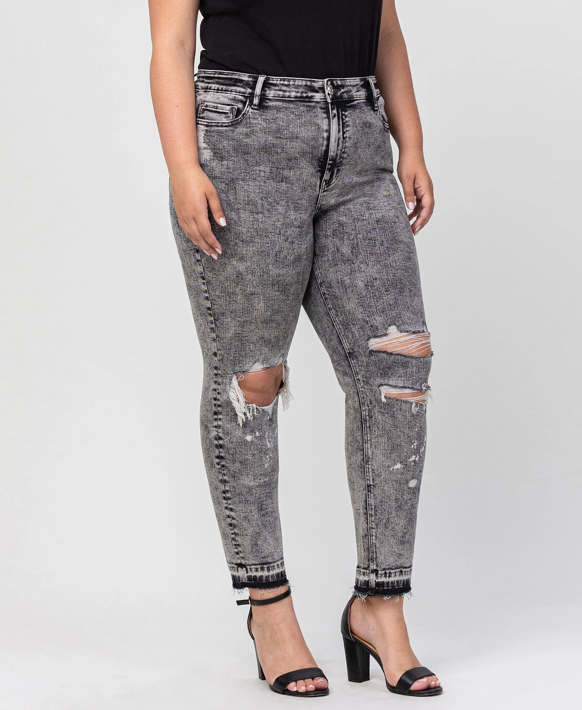 Morning Light - Plus Mid Rise Distressed Ankle Skinny Jeans