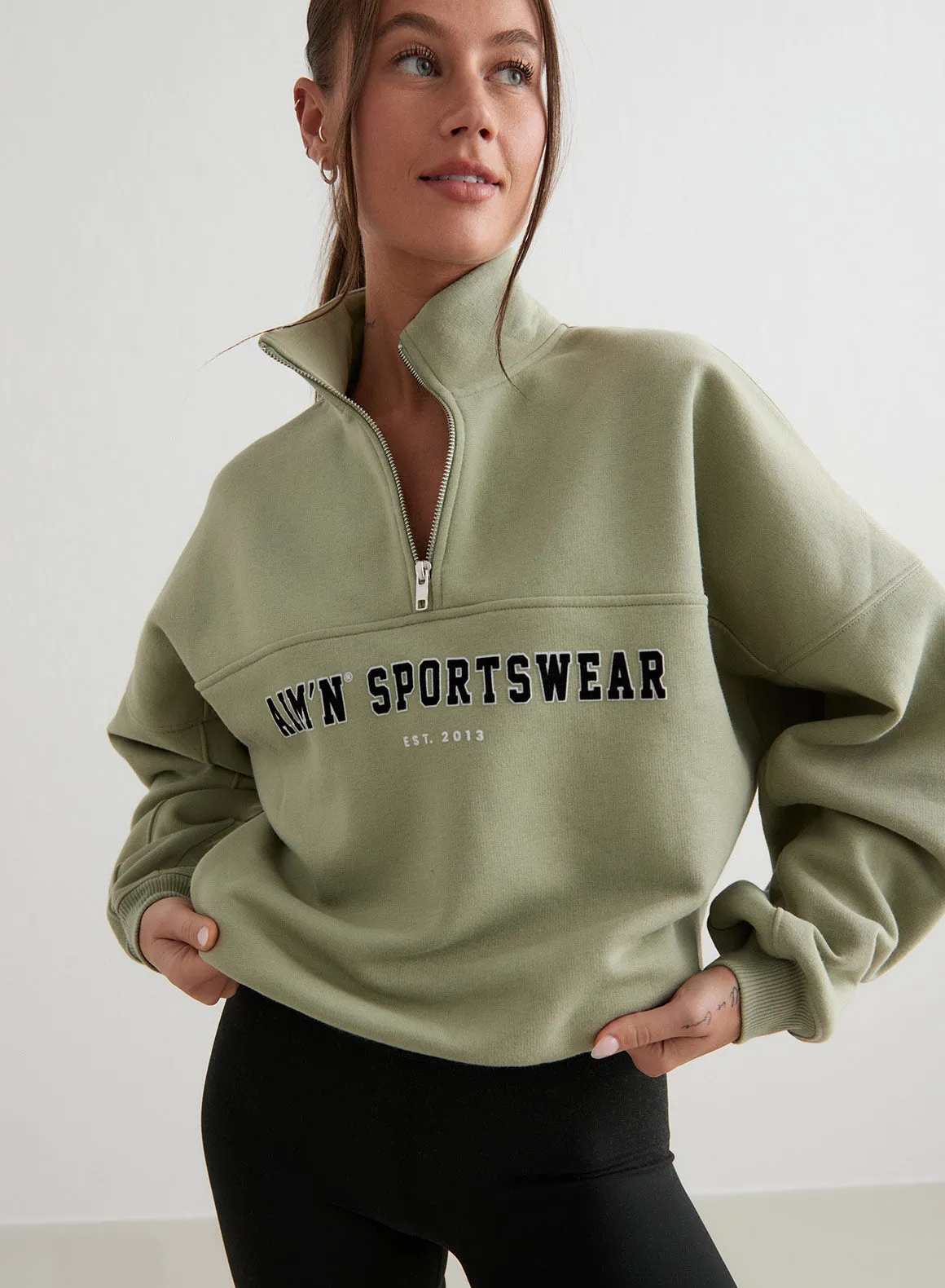 Pale Khaki Varsity Sweat Half Zip