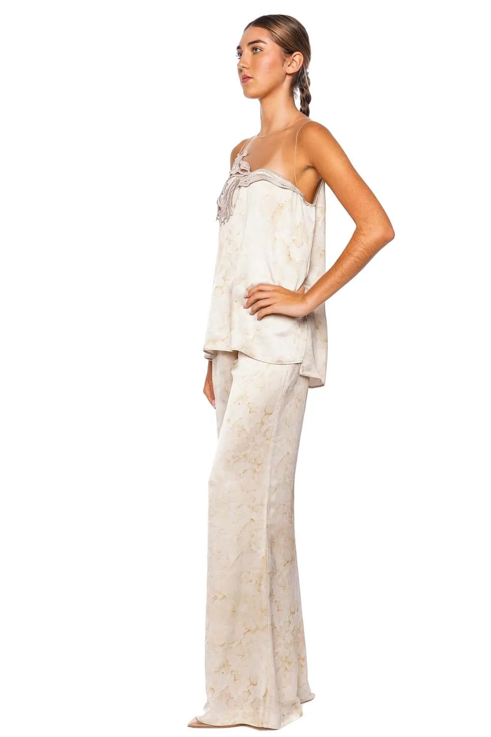 Palmero Cream Abstract Wide Leg Pant