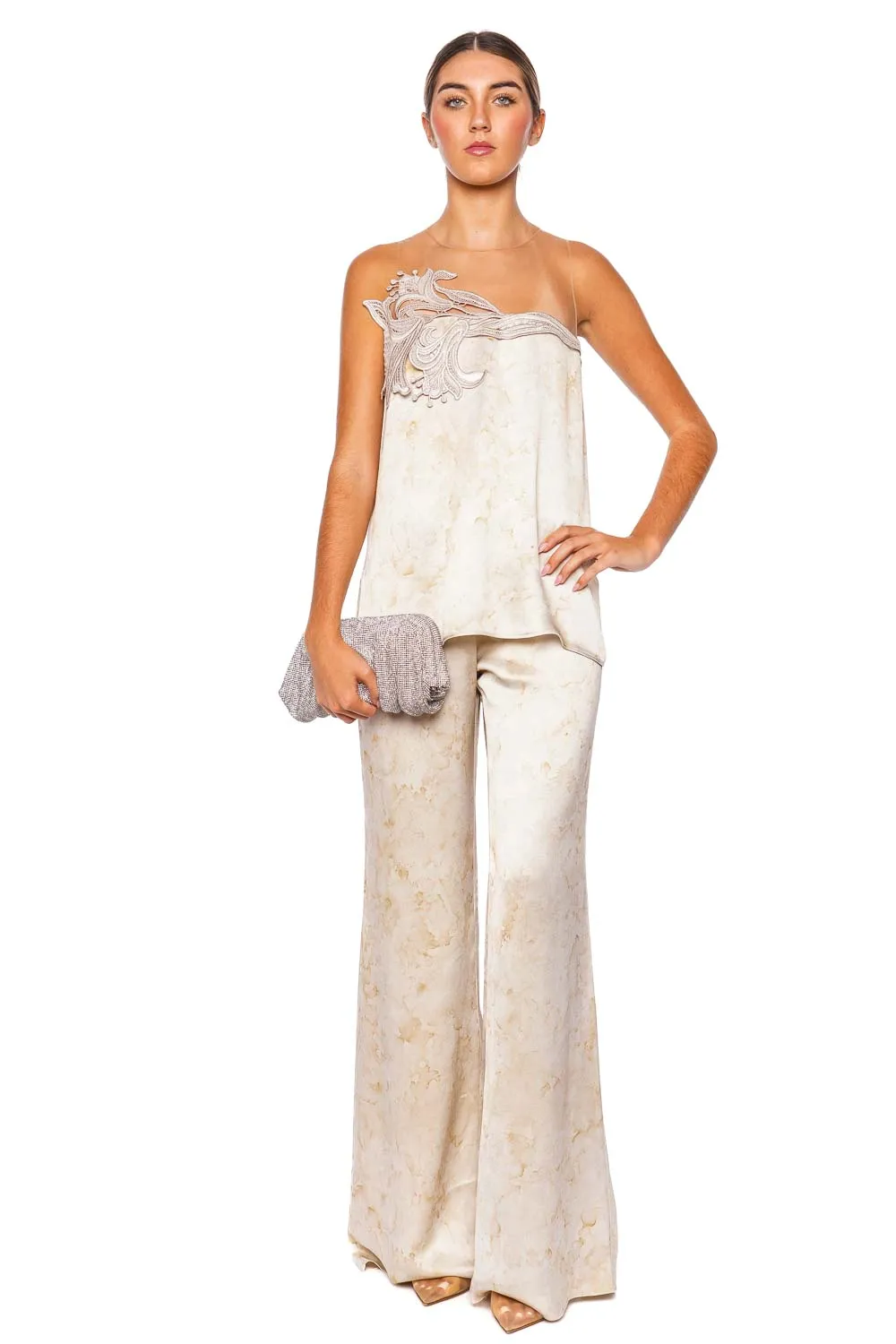 Palmero Cream Abstract Wide Leg Pant