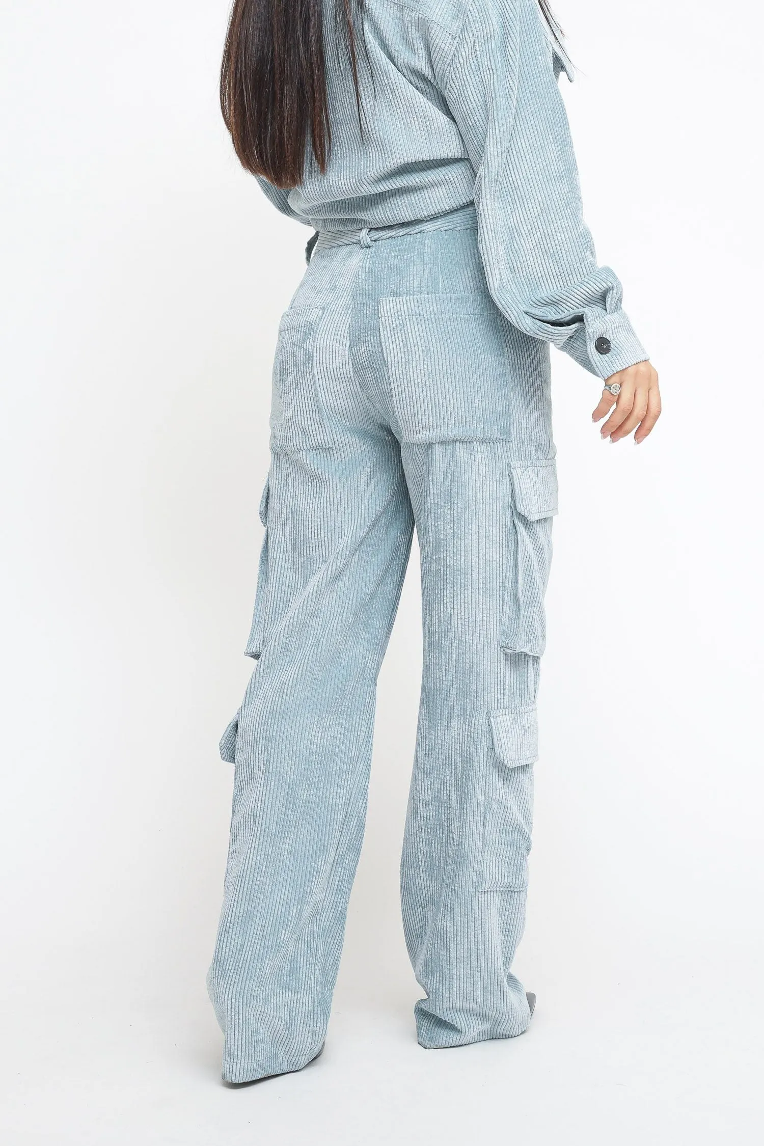 Pantalone Cargo Velluto - Azzurro