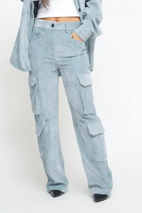 Pantalone Cargo Velluto - Azzurro