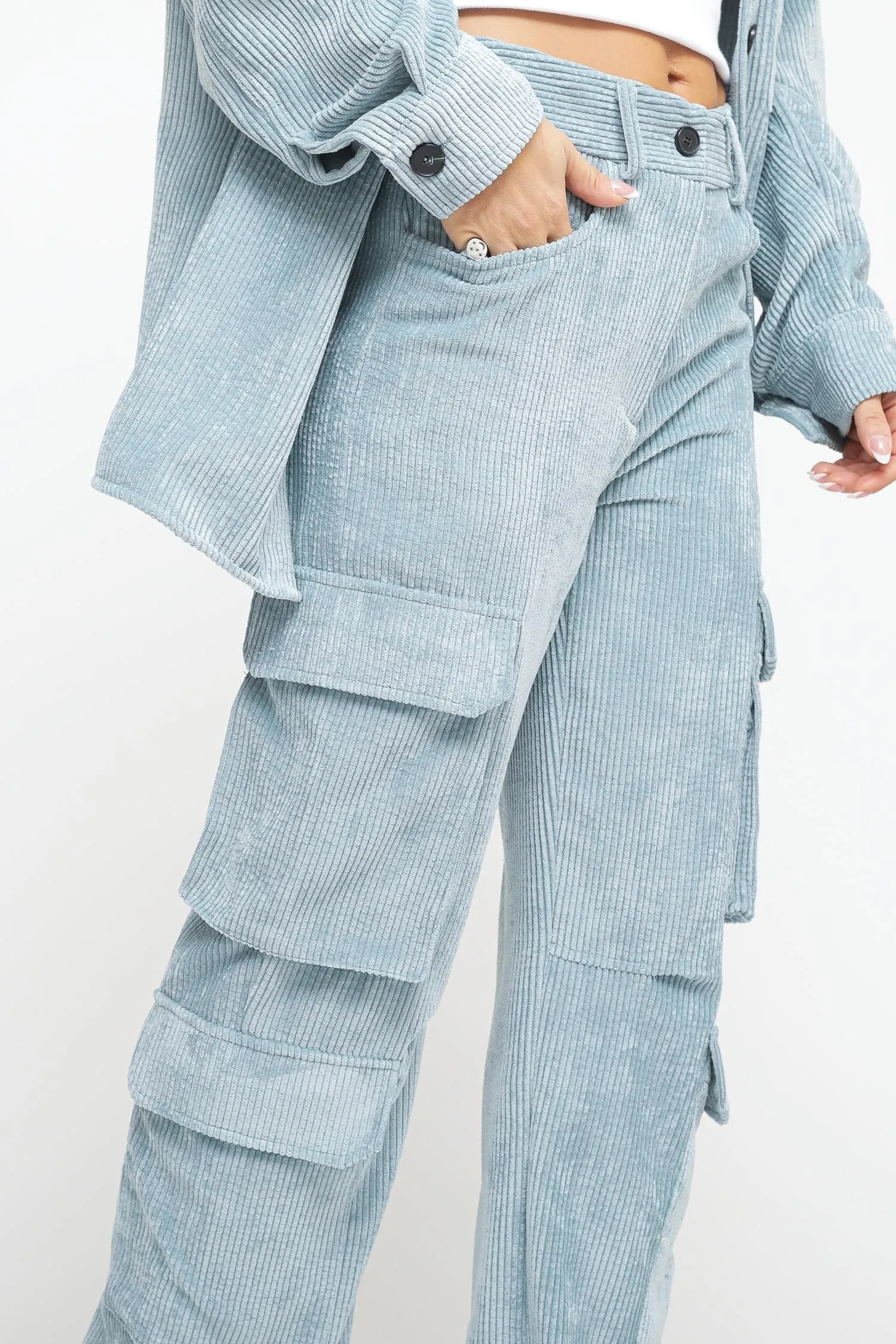 Pantalone Cargo Velluto - Azzurro