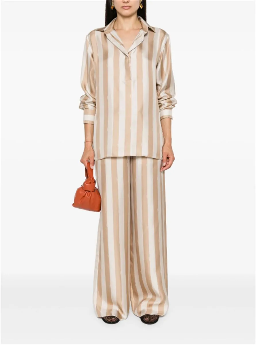 PEQUIN-STRIPE SILK PALAZZO PANTS