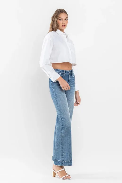 Philly High Rise Wide Leg Trouser Hem Denim