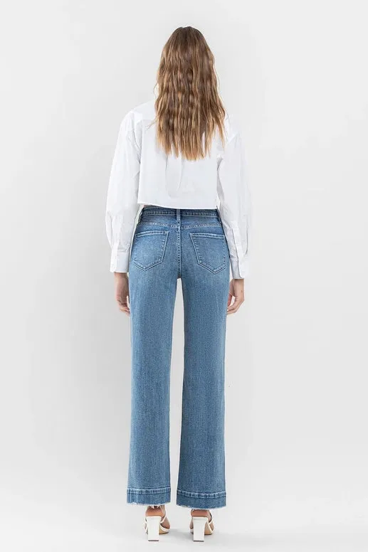 Philly High Rise Wide Leg Trouser Hem Denim