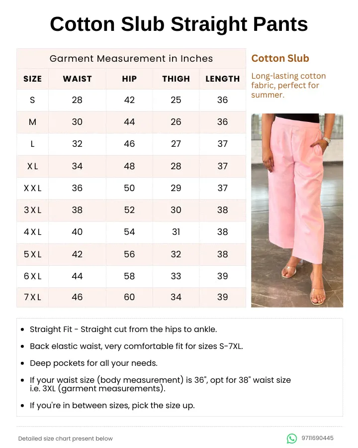 Pink Solid Cotton Slub Pants