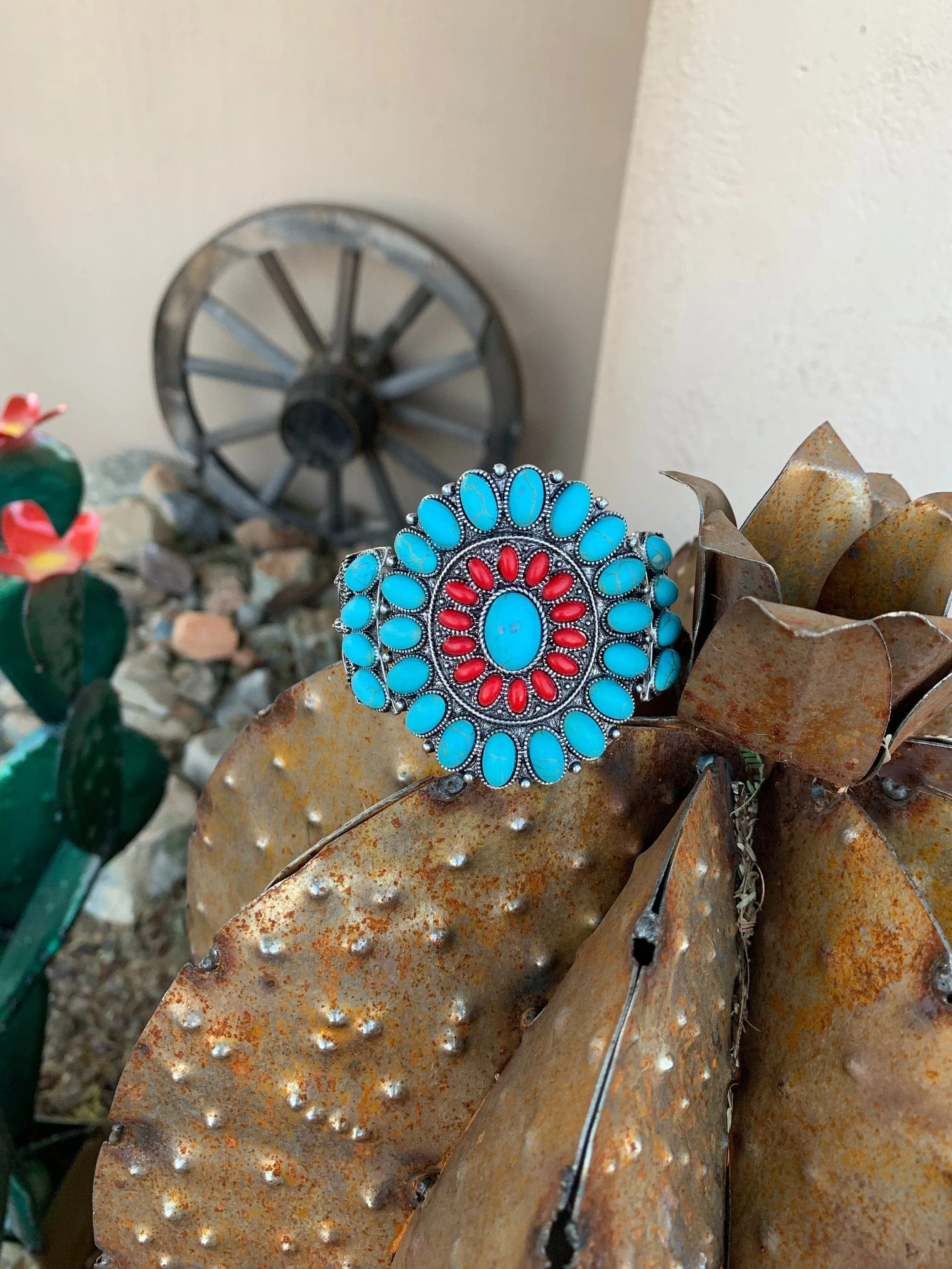 Red Turquoise western stretch bracelet