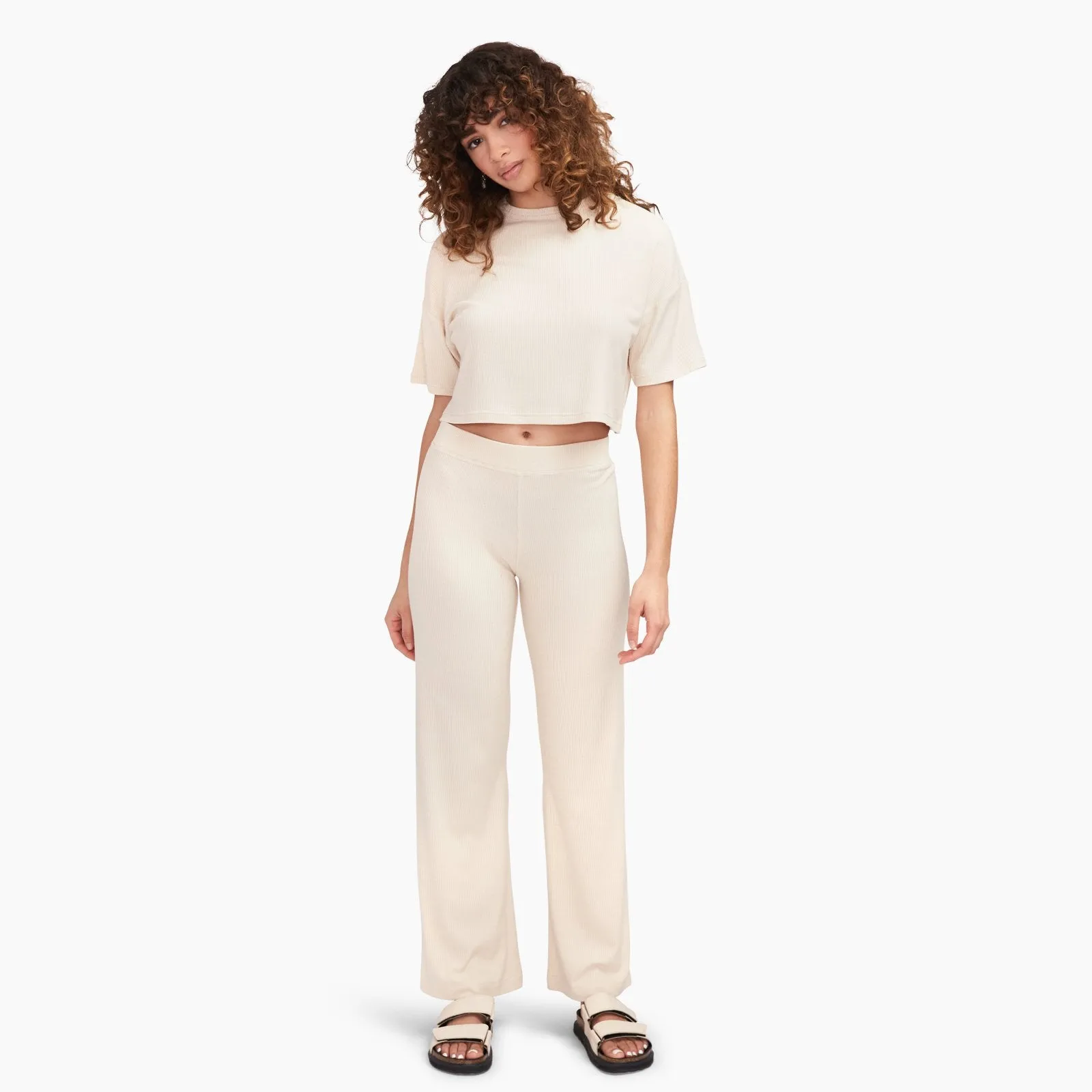 Ribbed Lightweight Wide Leg Pants