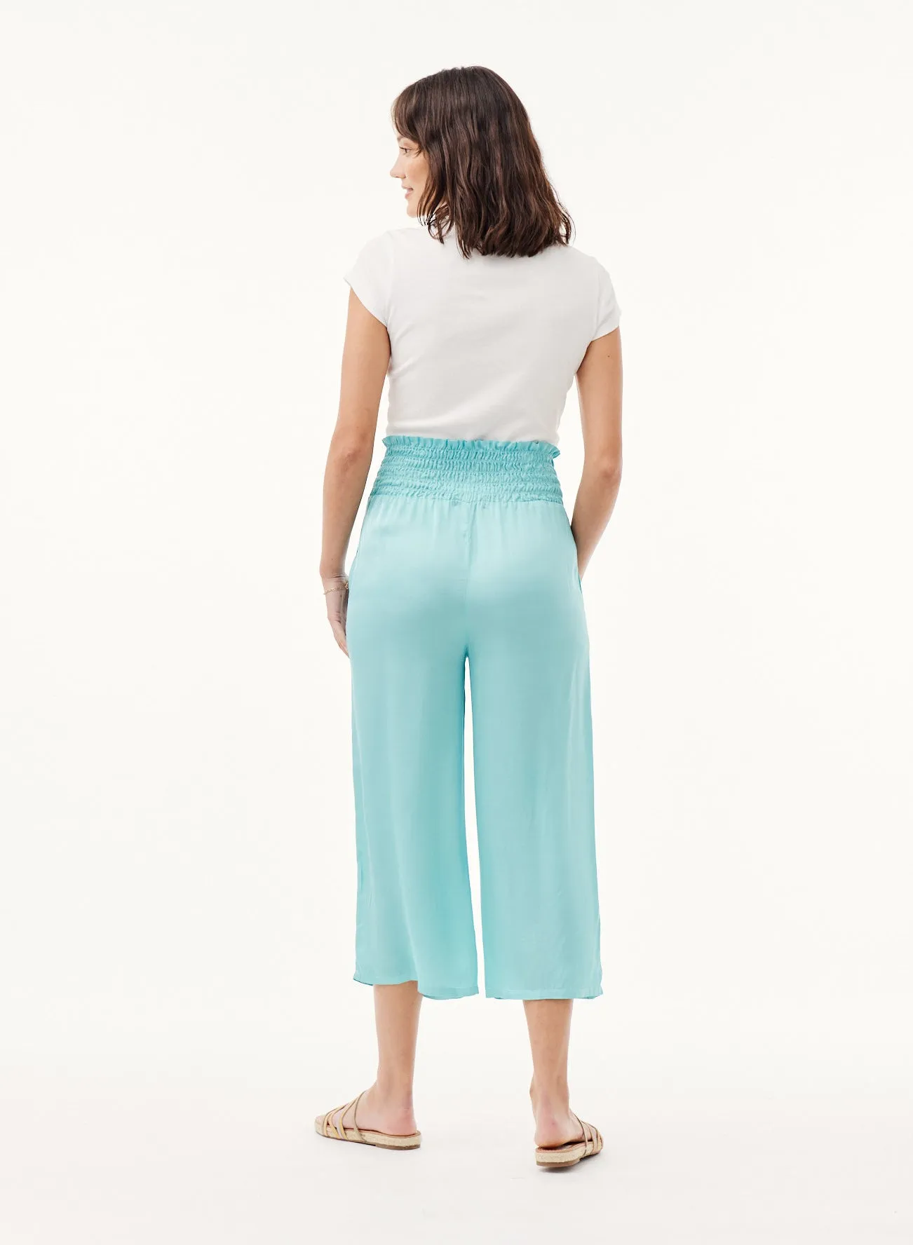 Smocked Wide Leg Crop Pants - Crystal Water