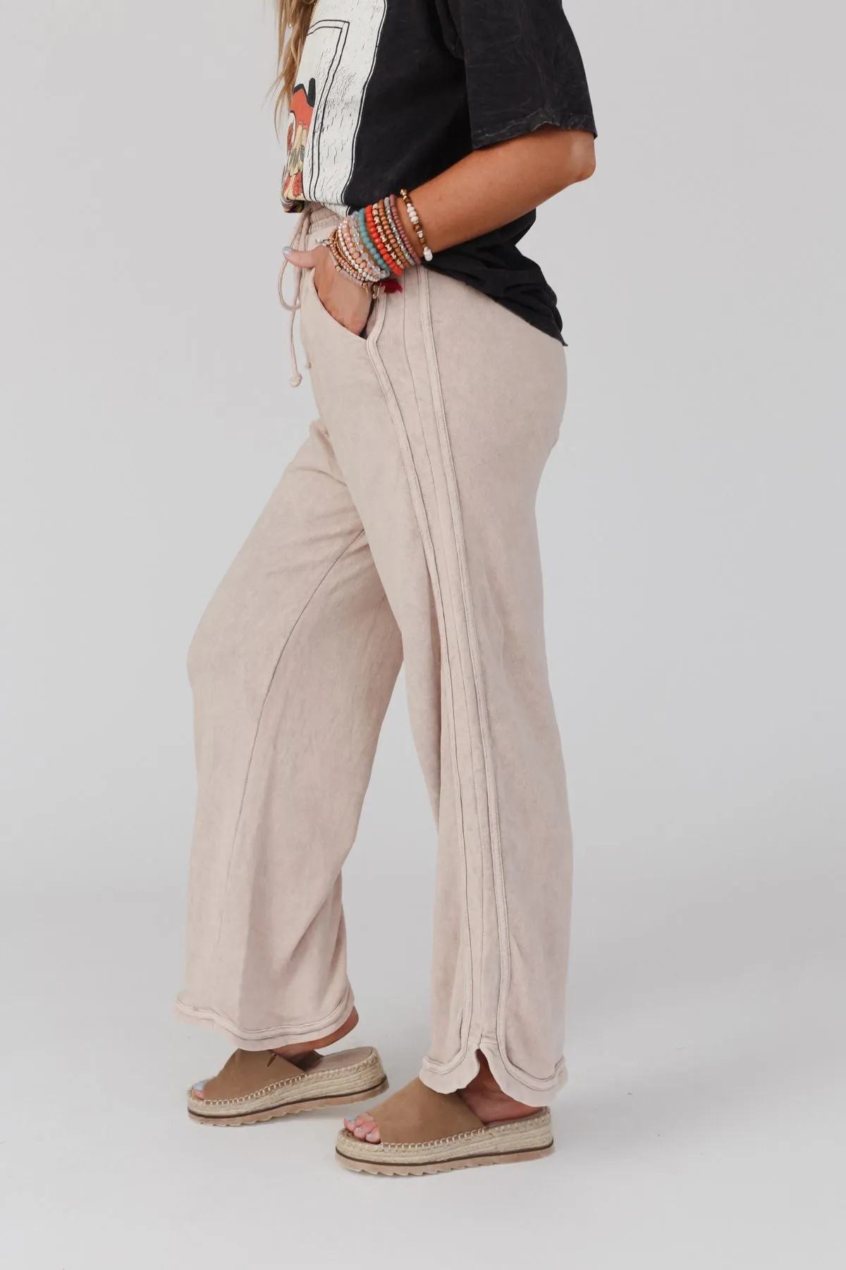 So Comfy Wide Leg Pant Full Length - Taupe