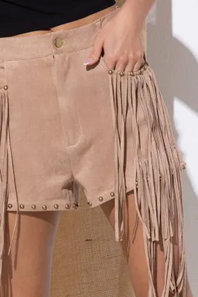 Suede Studded Fringe Western Shorts