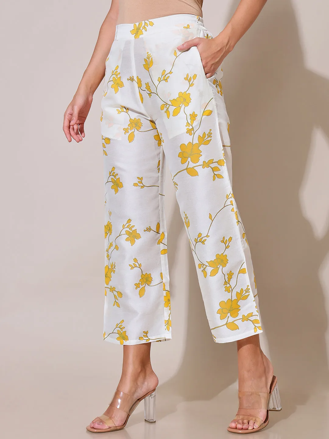 Sunehri Off-White Printed Pants