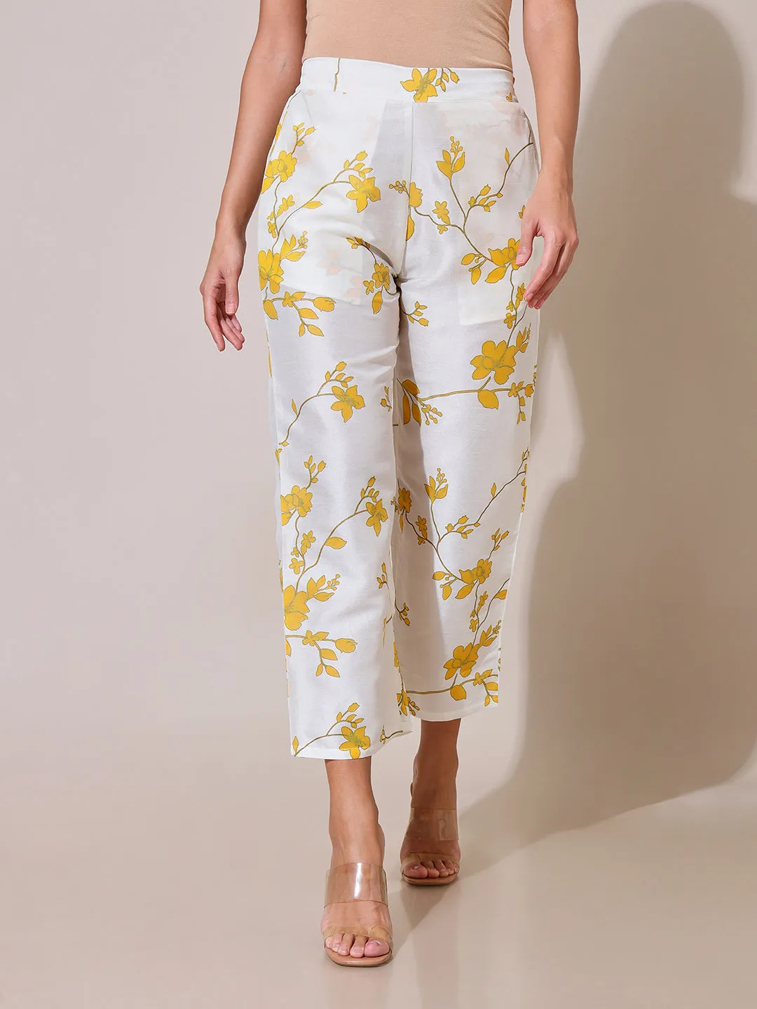 Sunehri Off-White Printed Pants