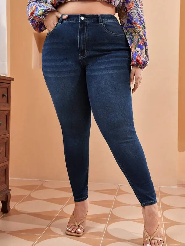 Turkish Blue Skinny Plus Size High Rise Jeans