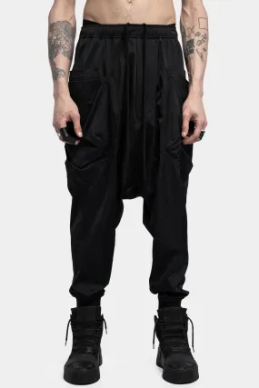 Viscose satin drop crotch cargo joggers