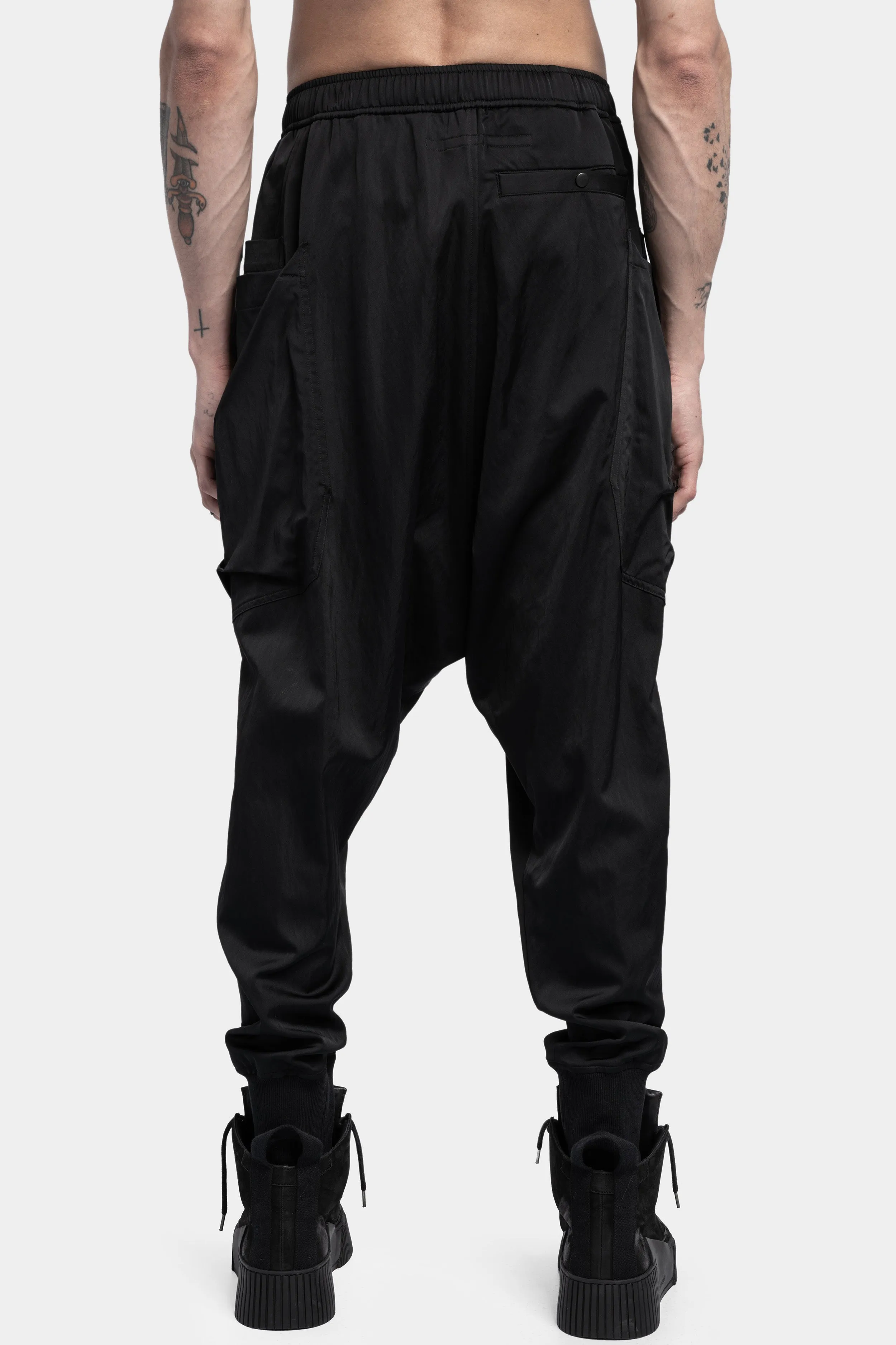 Viscose satin drop crotch cargo joggers