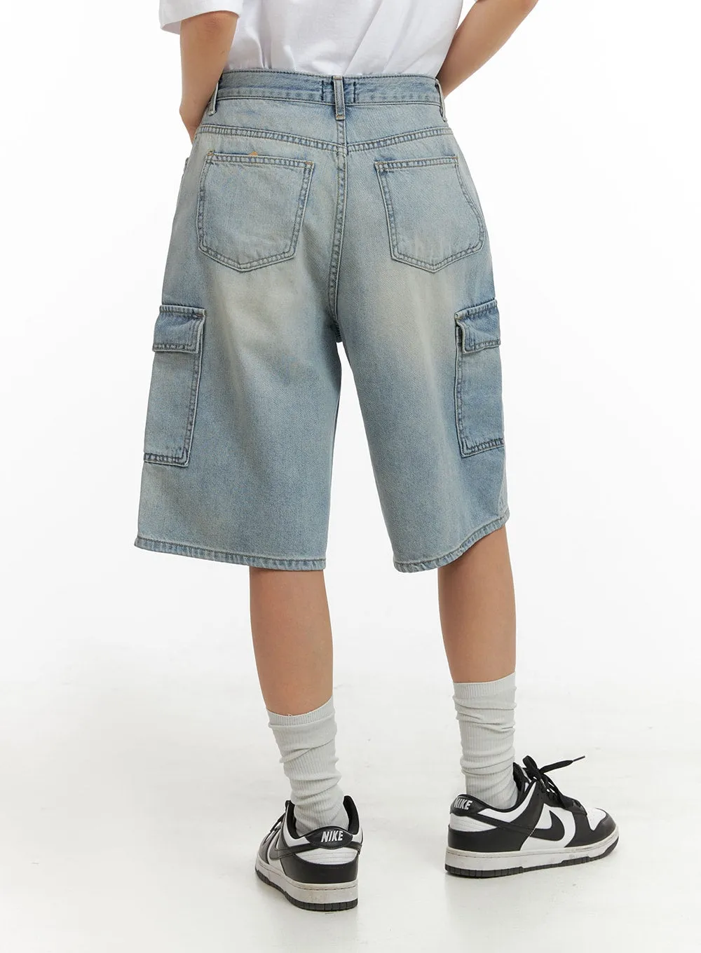 Washed Cargo Denim Jorts IA417