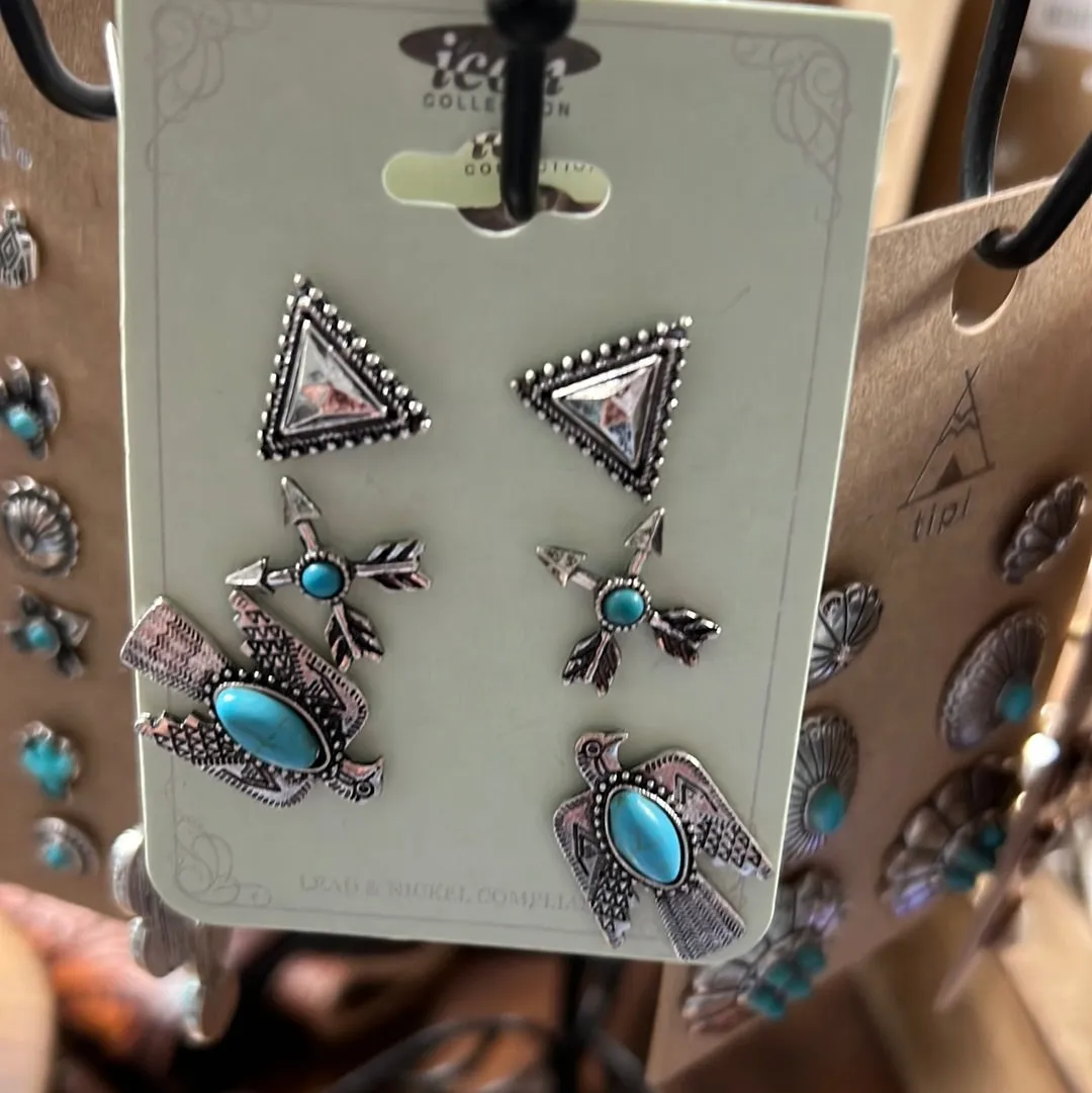 Western 3 pk earrings