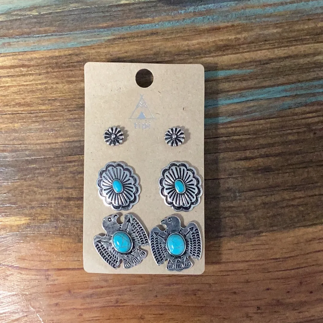 Western 3 pk earrings