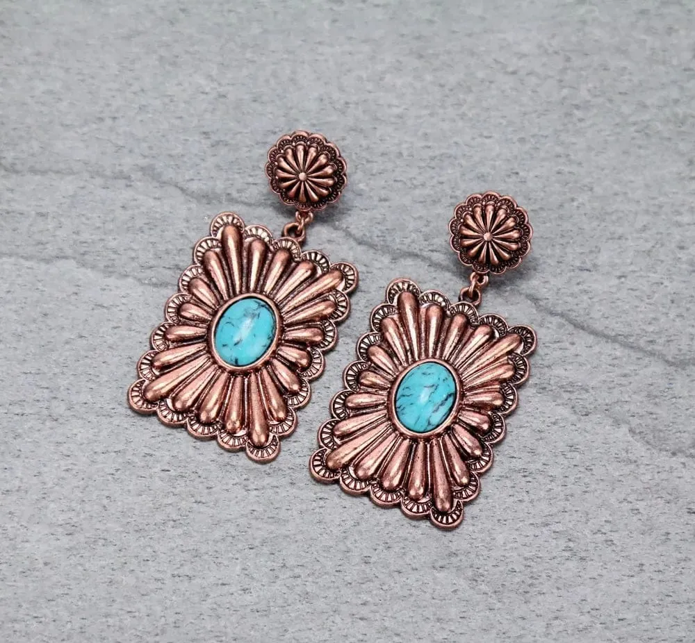 Western copper concho EARRINGS