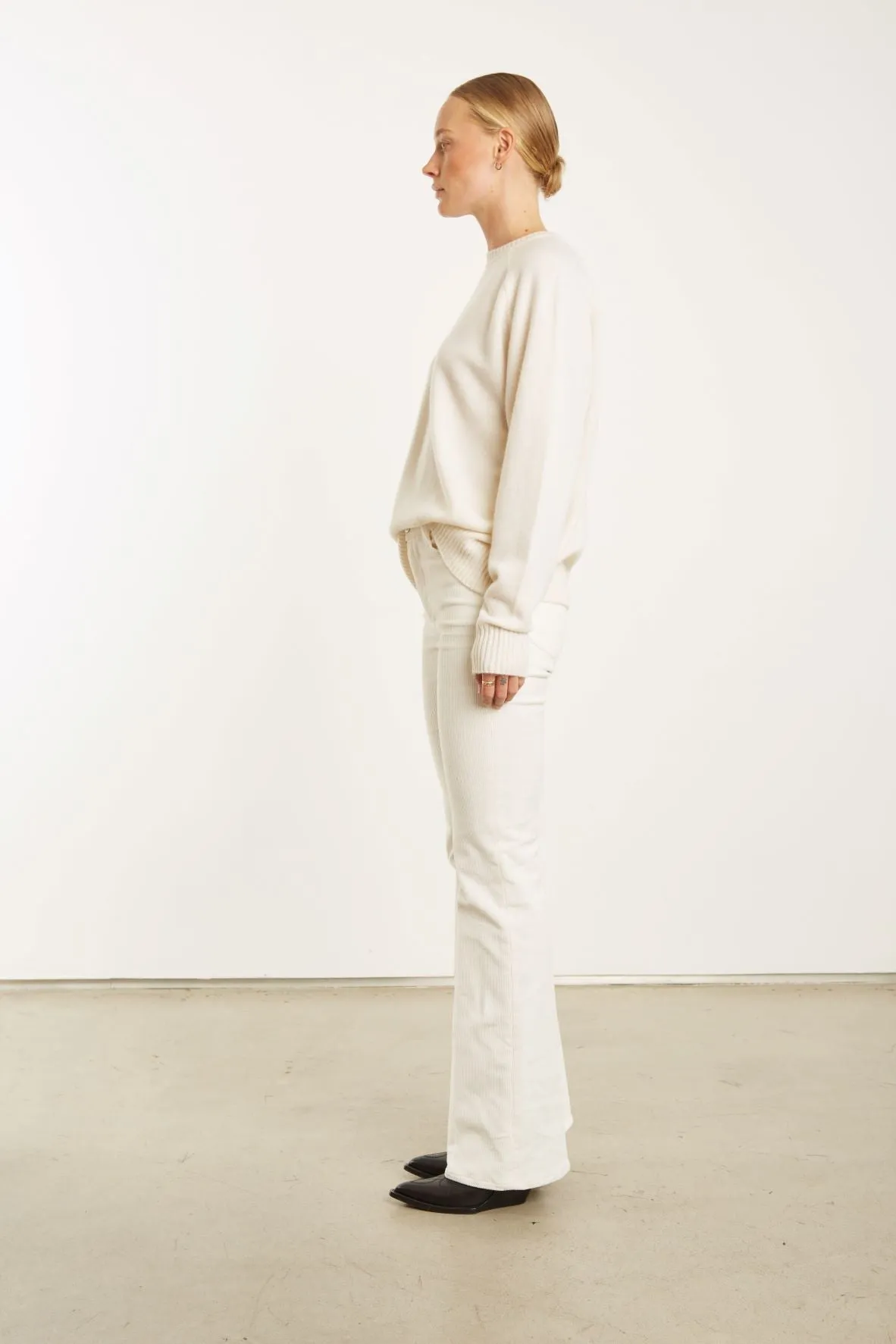 White Corduroy Micro Flare Pants