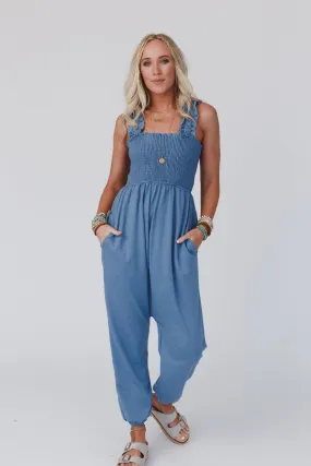 Willow Smocked Harem Jumpsuit - Gunmetal