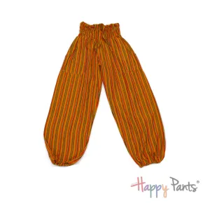 Striped Bohemian Youth Parachute Pants - Vibrant Yellow/Orange