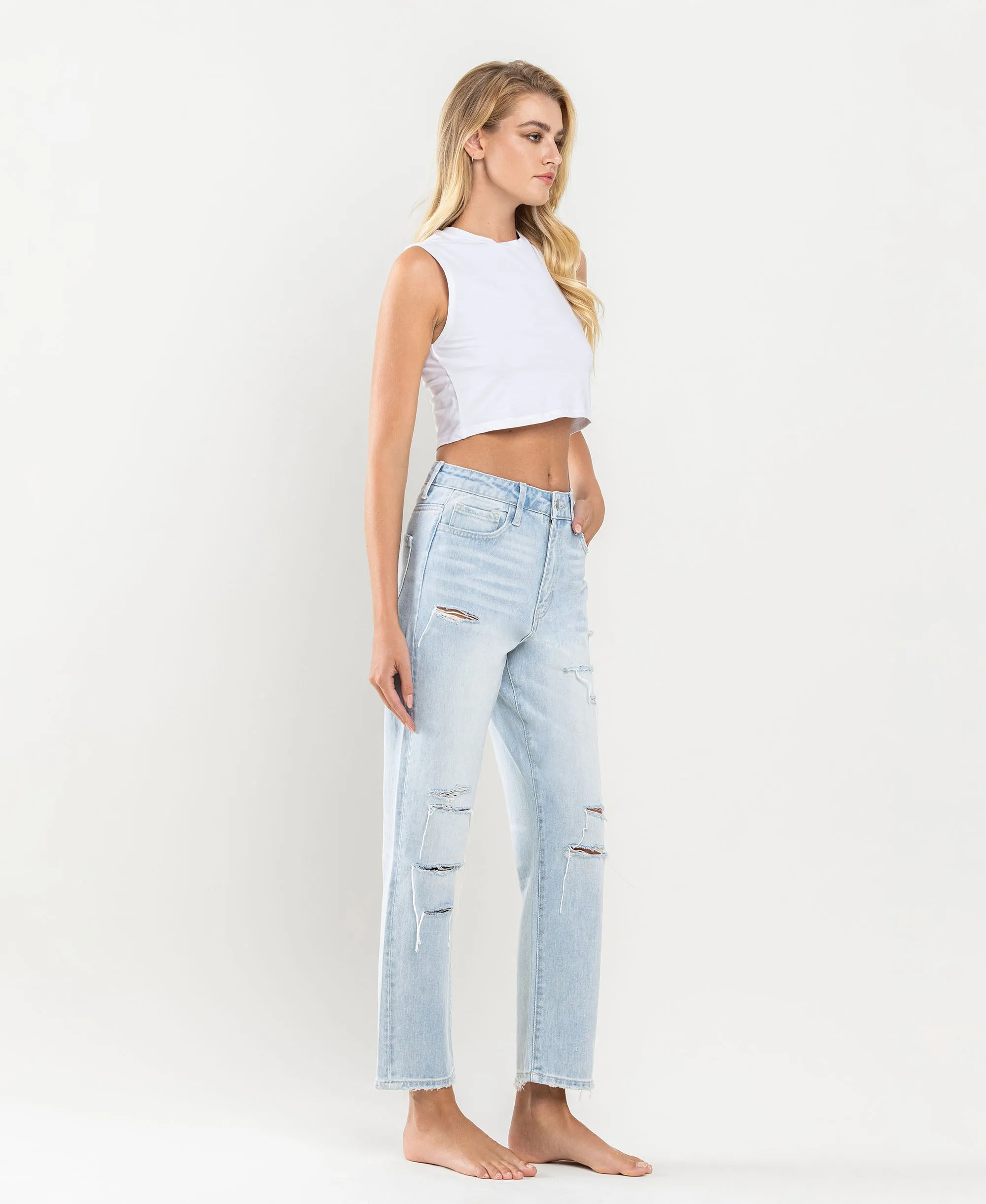 Youth - Super High Rise Distressed Crop Straight Jeans