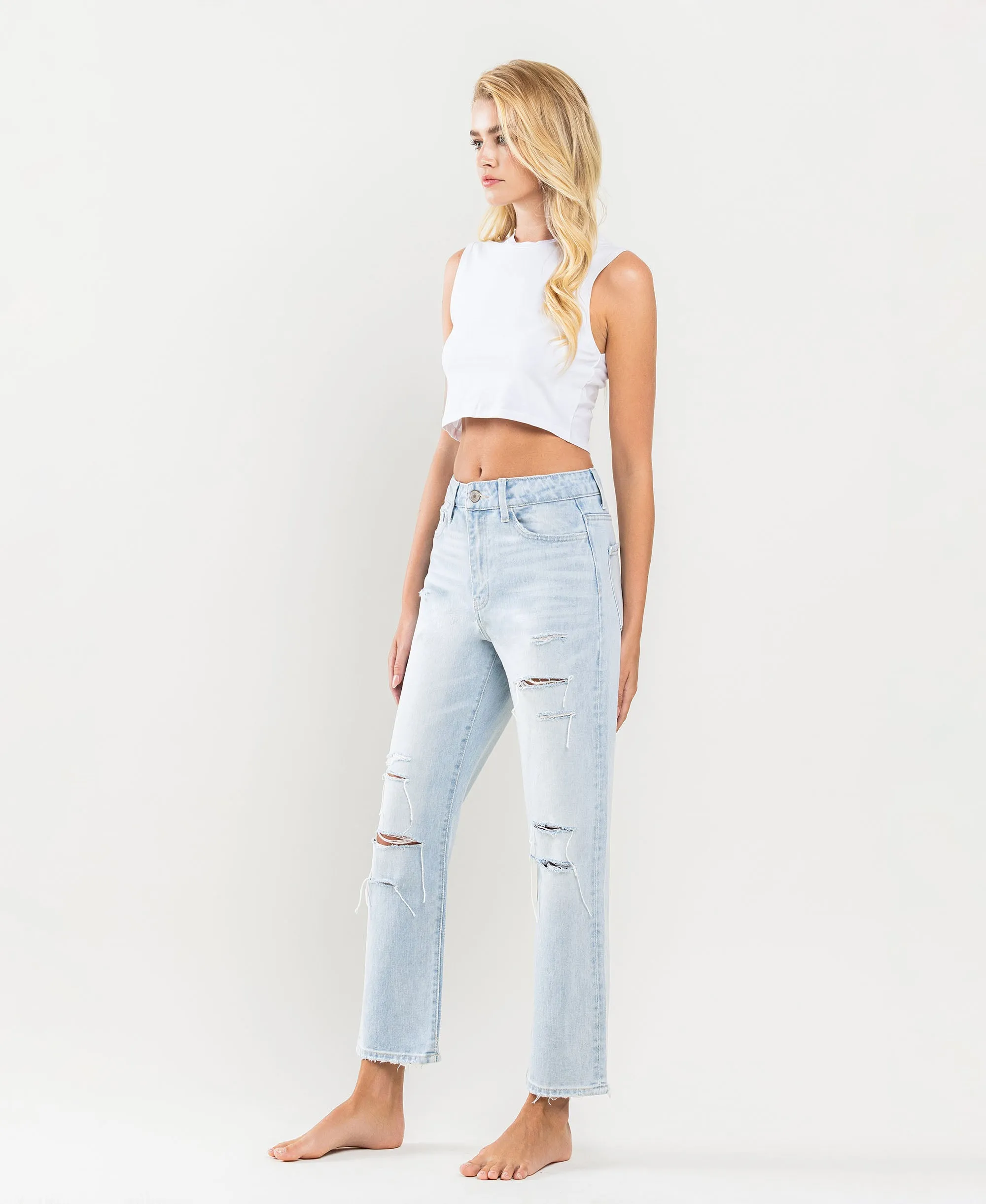 Youth - Super High Rise Distressed Crop Straight Jeans